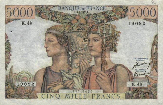 5000 francs (Terre et Mer) - Type 1949